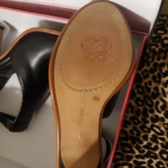 NIB Vince Camuto Black Leather Frasper Open Toe Heels  Size12 - Picture 4 of 5